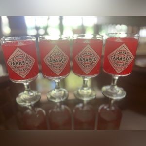 1970s Tabasco Stemmed Footed Drinking Glasses. Set of Four. New Condition.